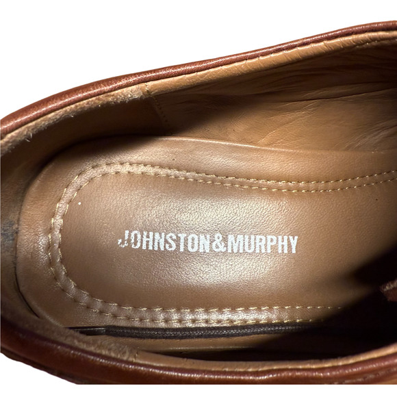 JOHNSTON & MURPHY Tabor Men's 12M Cap Toe Brown Calfskin Leather Dress Shoes - Picture 12 of 13